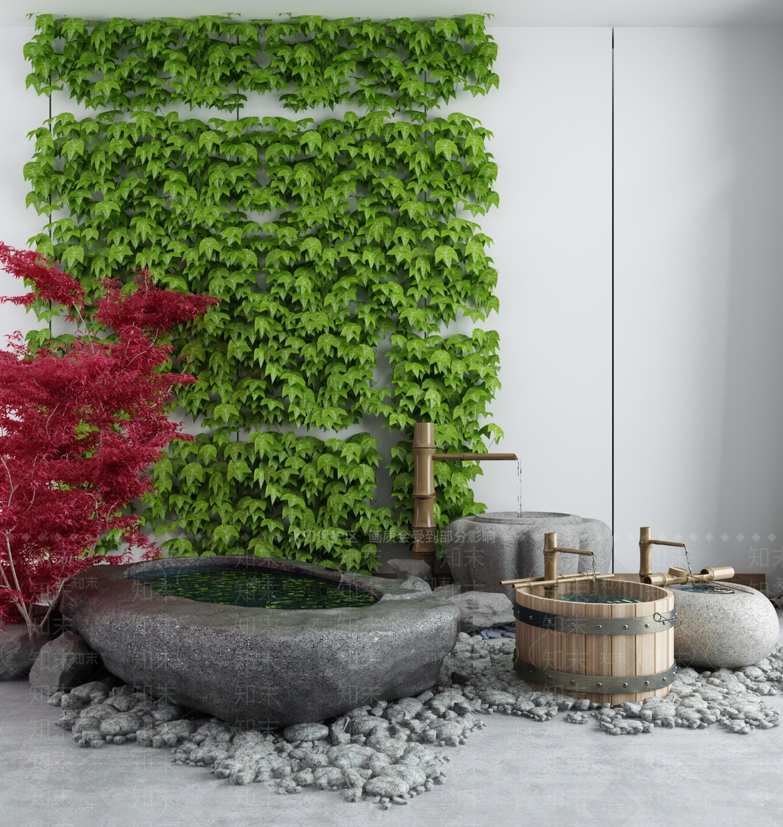 中式景观小品水景荷花流水喷泉3D模型下载【ID:441330428】