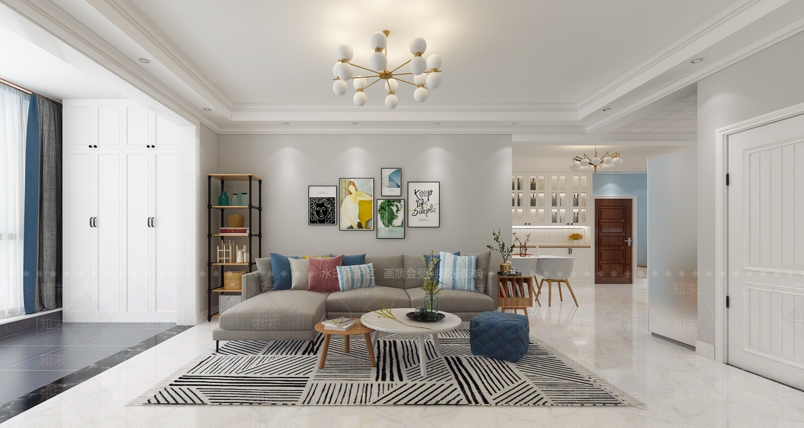 北欧客餐厅厨房阳台3D模型下载【ID:741342727】