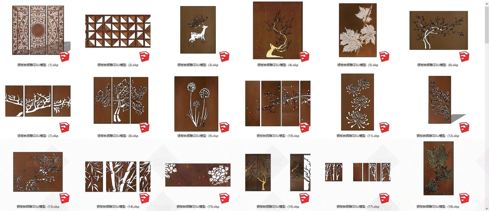 100款耐候钢发光灯箱锈板铁锈景观小品复古雕花素材库SU模型下载【ID:341348628】