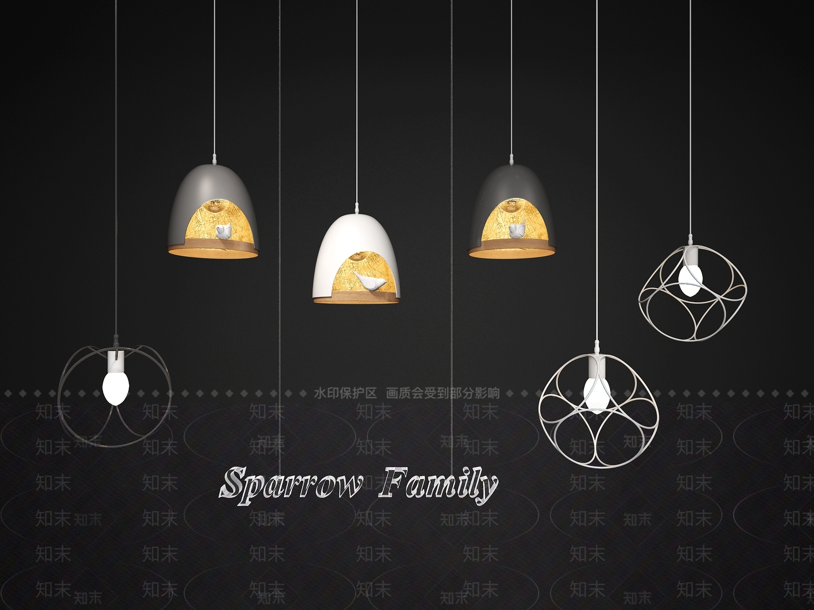 北欧鸟笼线条吊灯3D模型下载【ID:541351825】