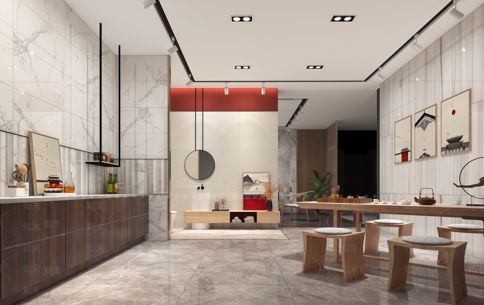 中式茶室卫浴间3D模型下载【ID:541352475】