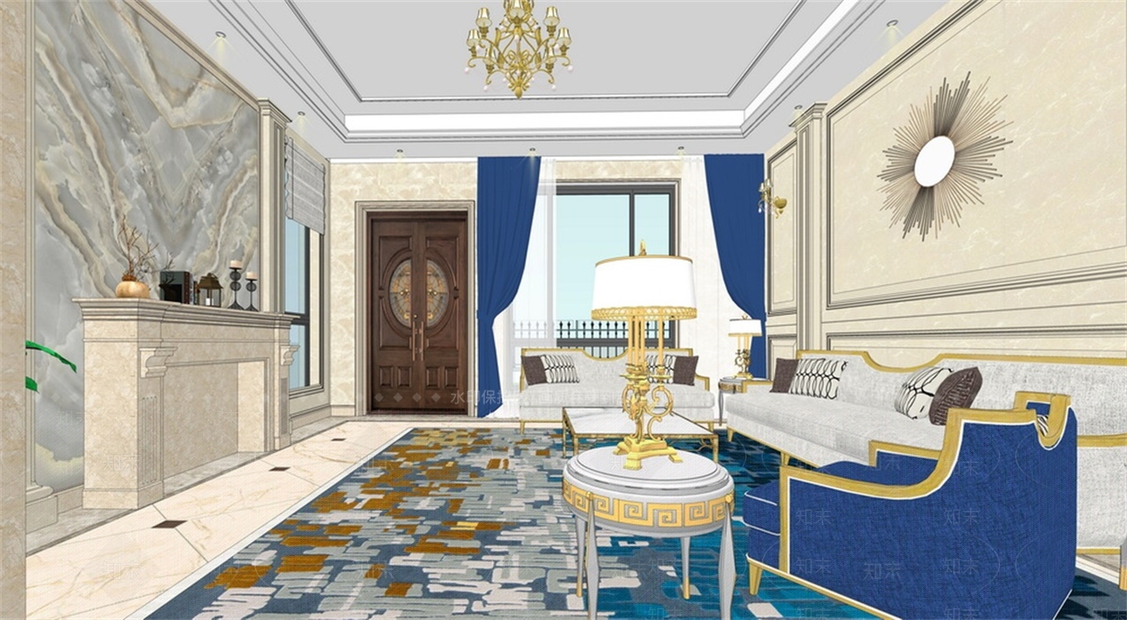 欧式别墅一层室内空间SU模型下载【ID:941361902】