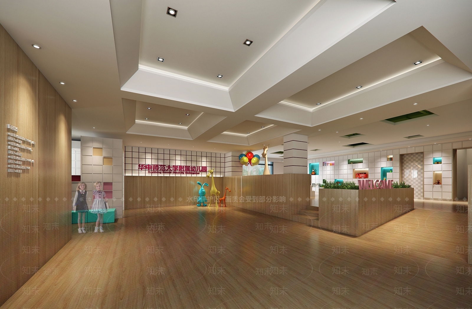 现代幼儿园大厅走道3D模型下载【ID:541362126】