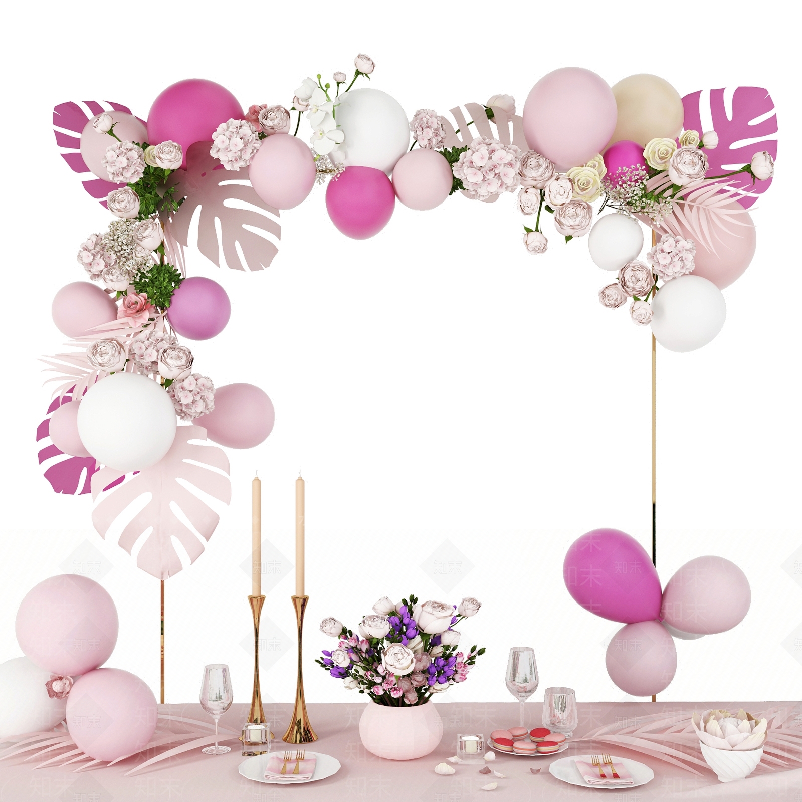 现代婚庆婚礼网红气球组合3D模型下载【ID:641375568】