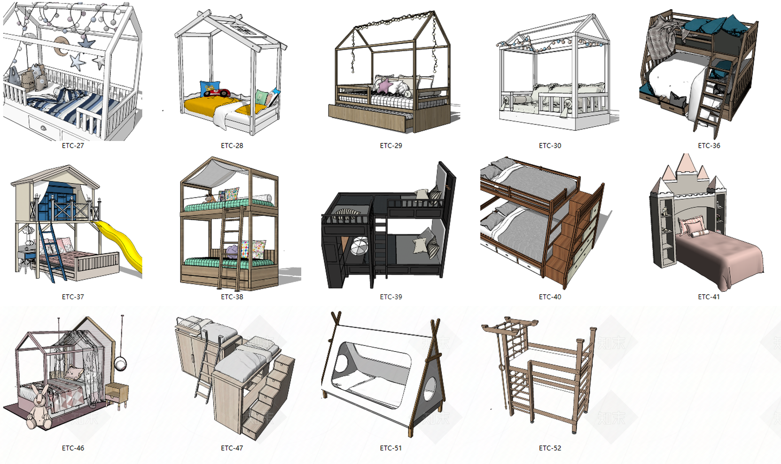 儿童床架子床高低床SU模型下载【ID:541382318】