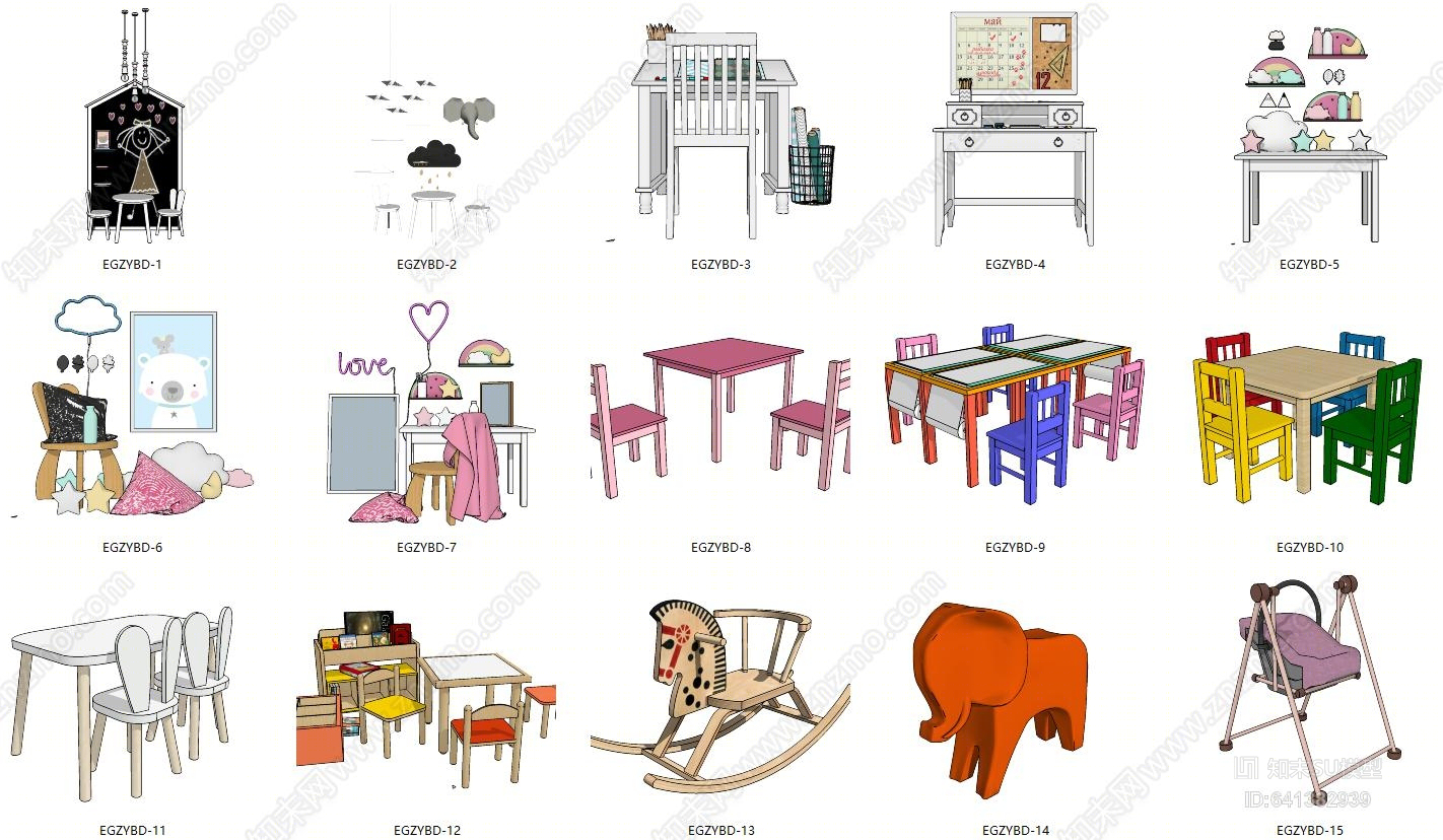 儿童桌椅板凳SU模型下载【ID:641382939】