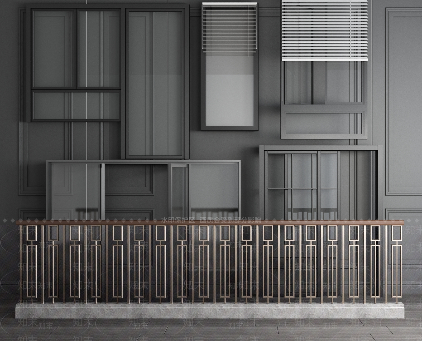 现代铝合金门窗3D模型下载【ID:541382035】