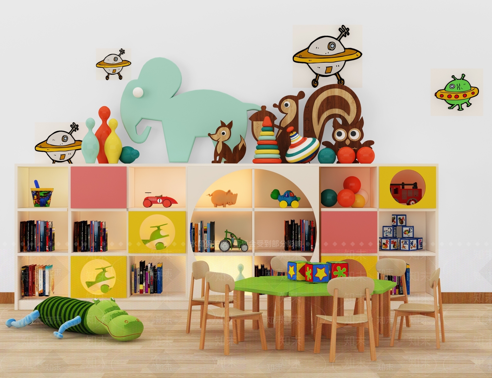 现代儿童娱乐室儿童玩具摆件儿童桌椅3D模型下载【ID:741385048】