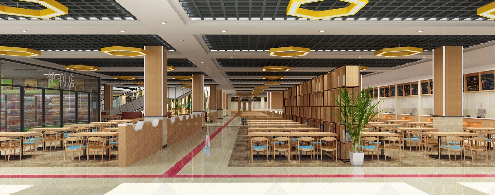 工业风学校食堂自助餐厅售卖台楼梯吧台3D模型下载【ID:741387750】