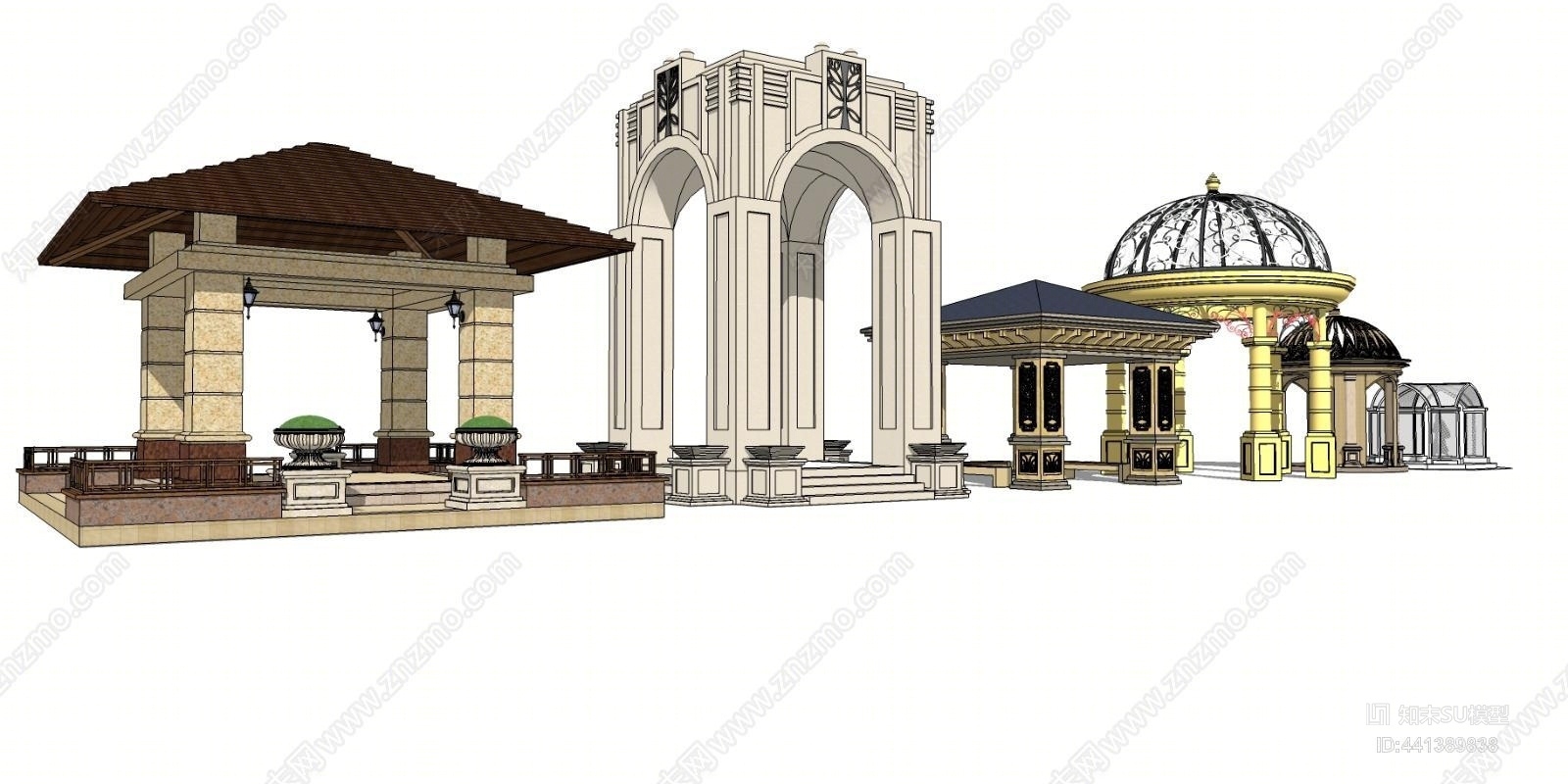 欧式亭子SU模型下载【ID:441389838】