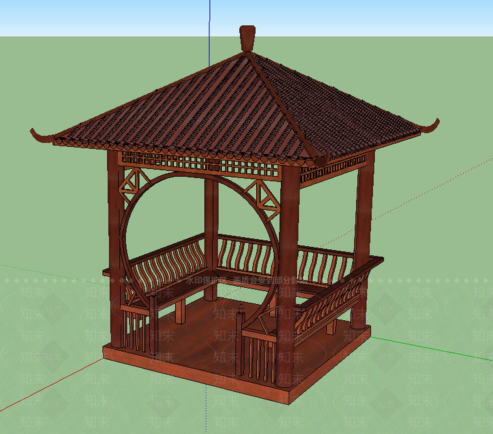 防腐木四角亭SU模型下载【ID:441390863】