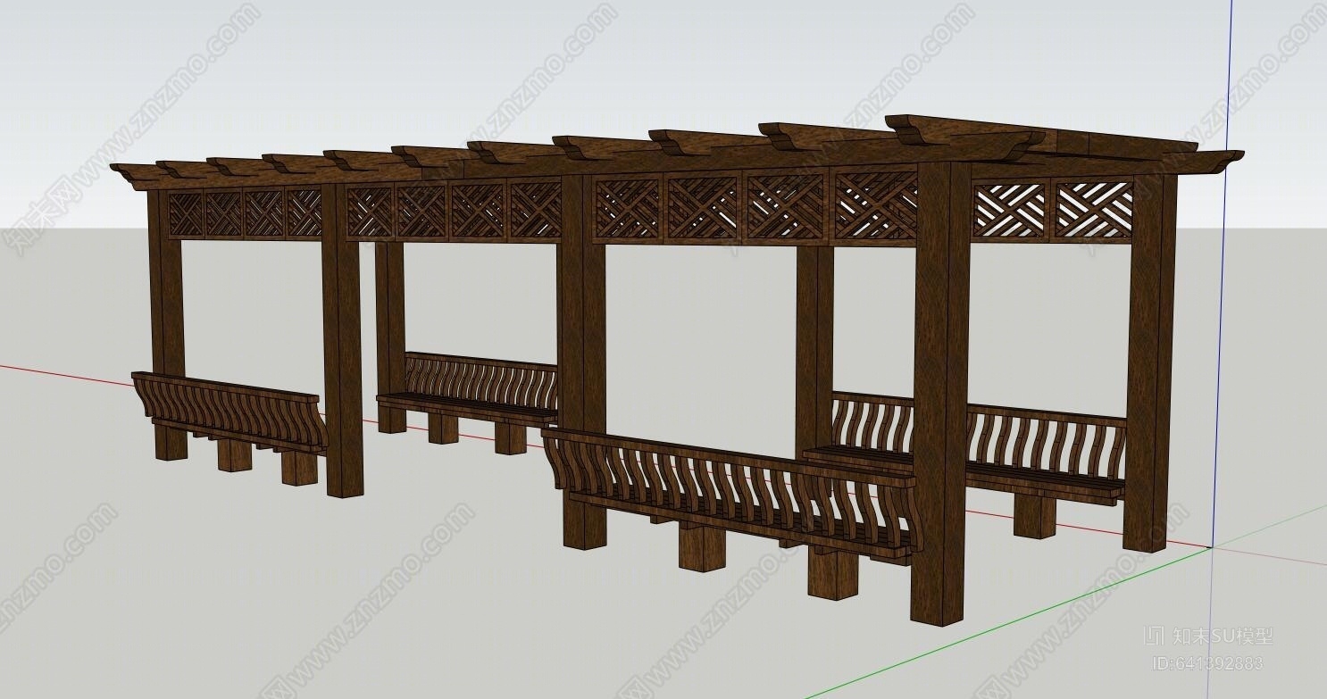景观廊架带座椅SU模型下载【ID:641392883】