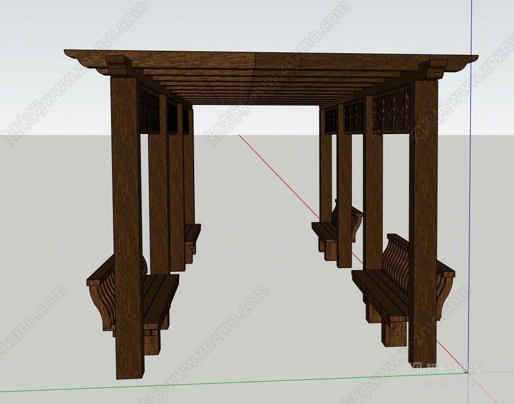 景观廊架带座椅SU模型下载【ID:641392883】