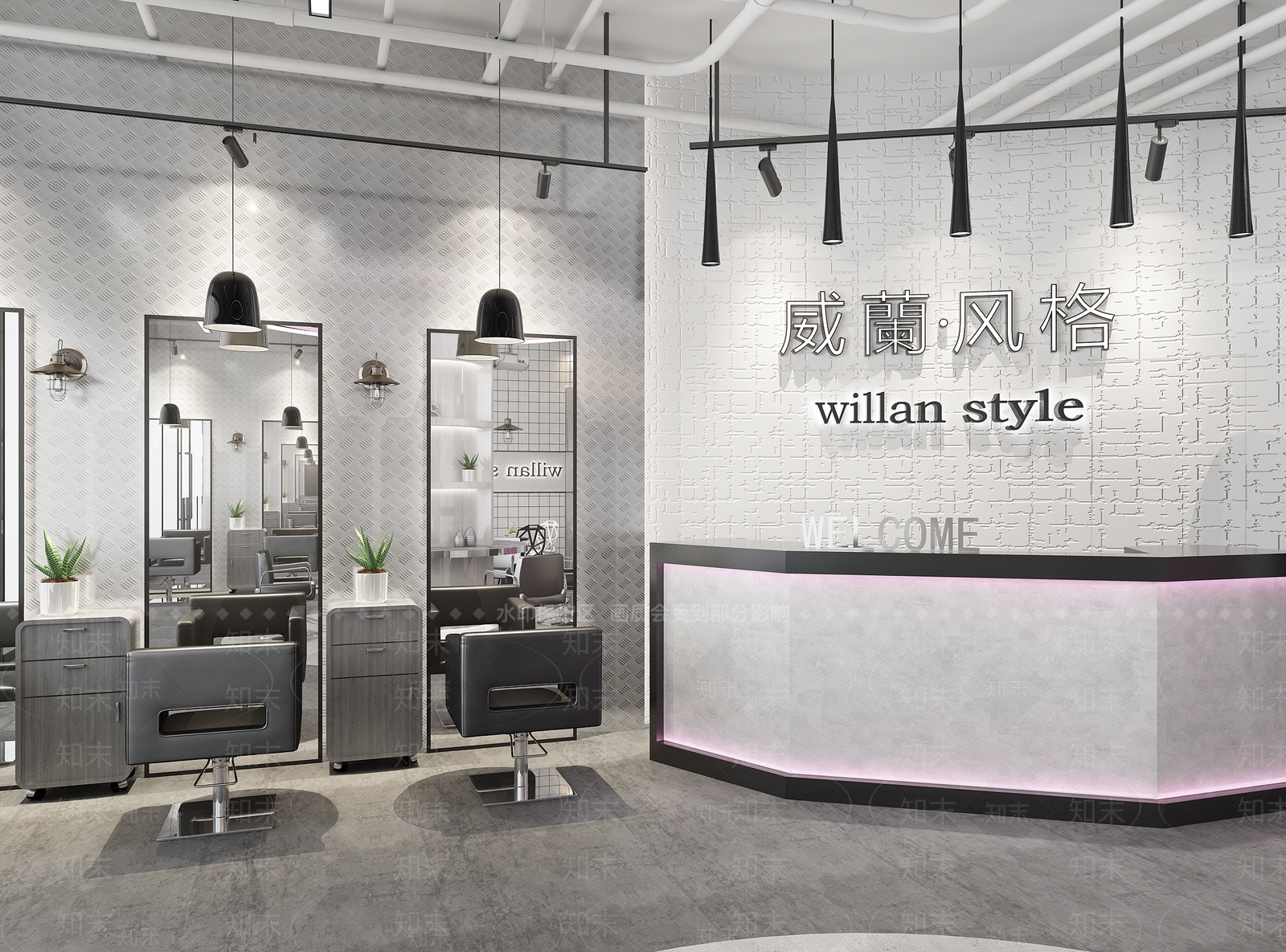 工业风轻工业风理发店3D模型下载【ID:941394706】