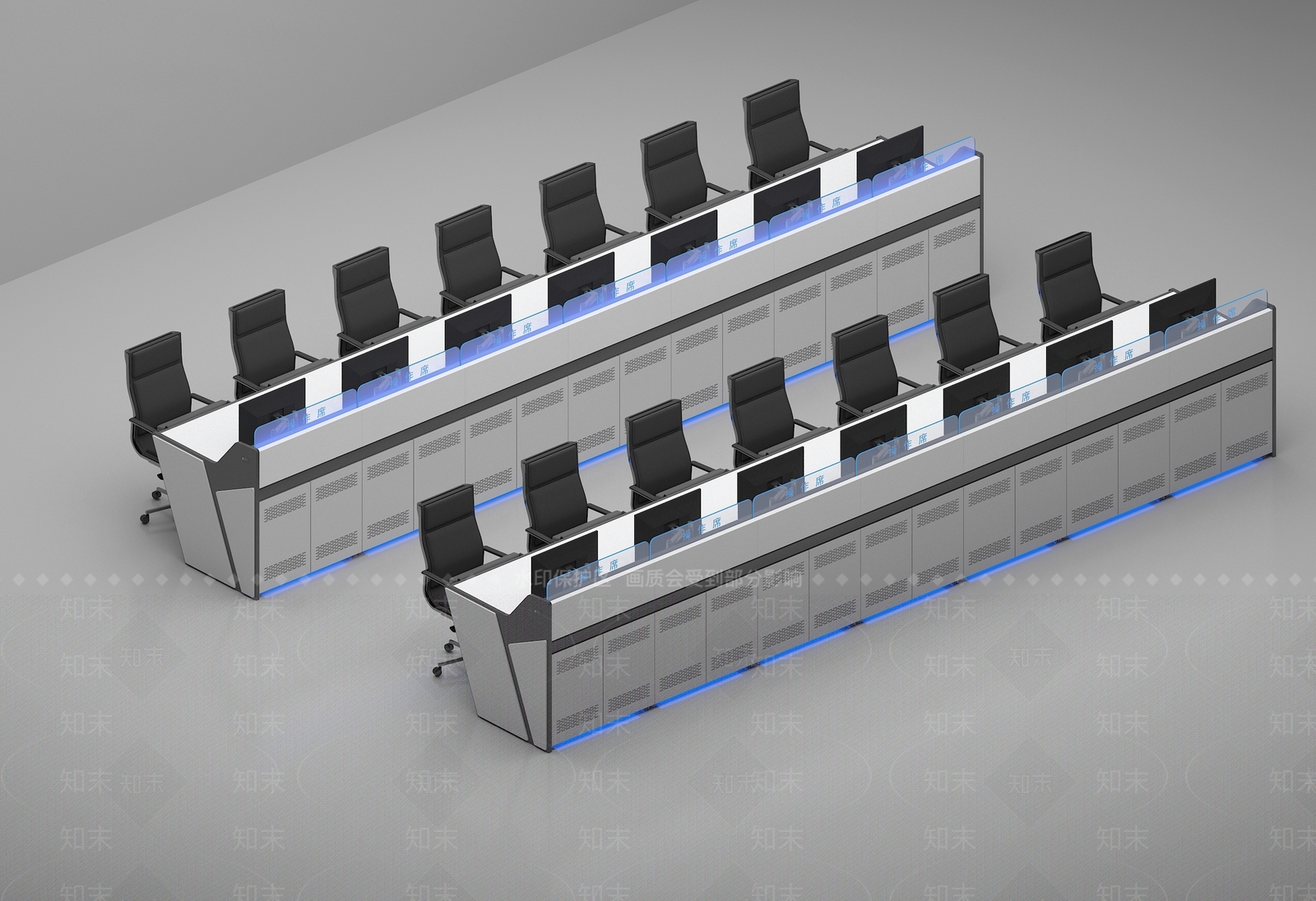 现代操作台会议室监控室指挥中心3D模型下载【ID:641398625】
