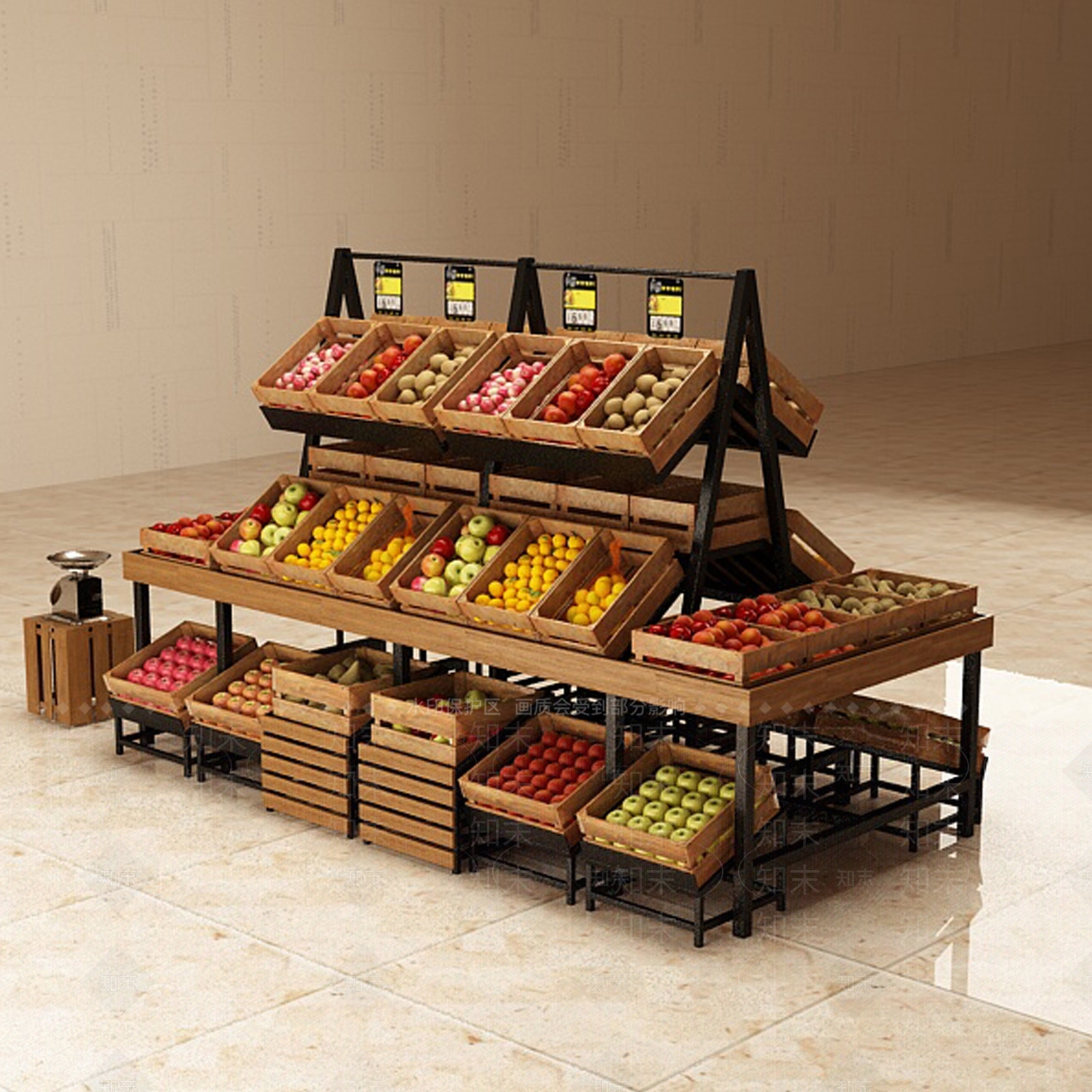现代水果货架中岛3D模型下载【ID:641398359】