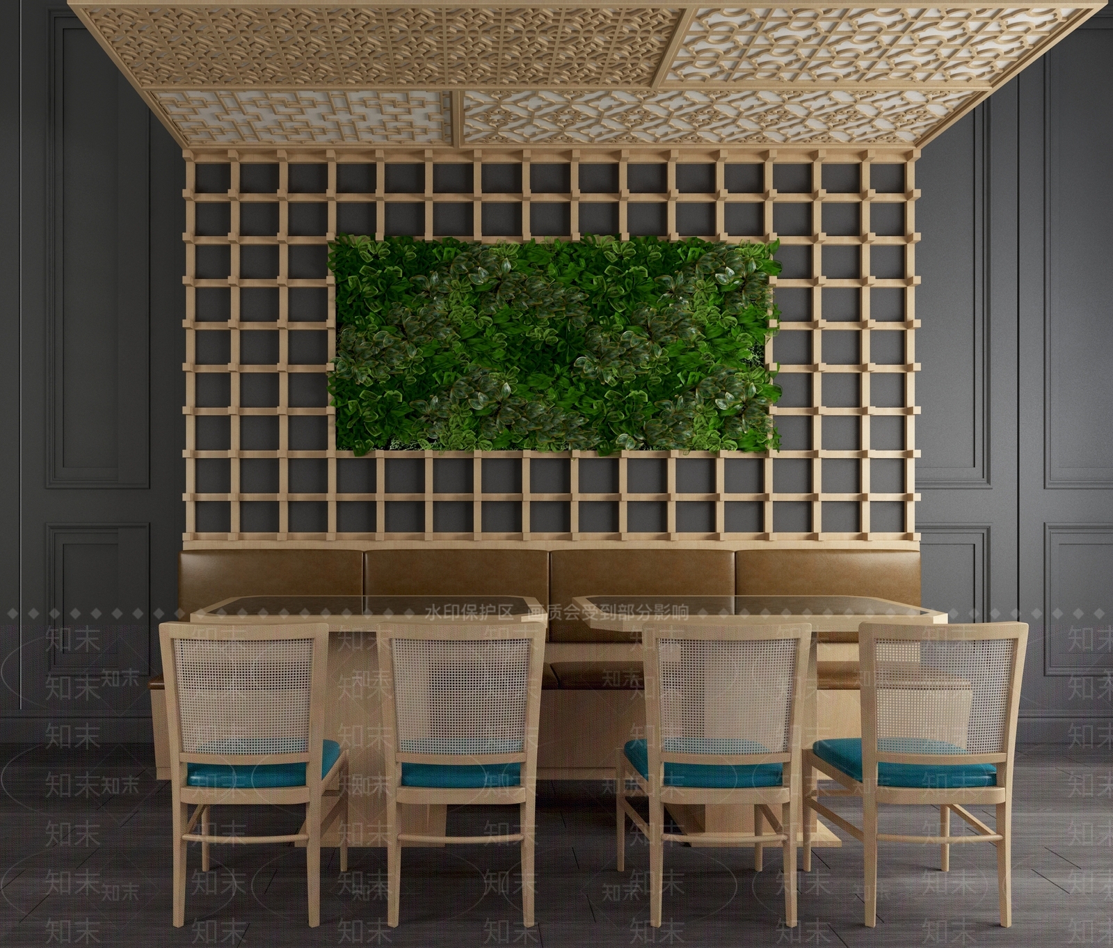 工业风餐桌椅绿植墙饰屏风隔断组合3D模型下载【ID:341402468】