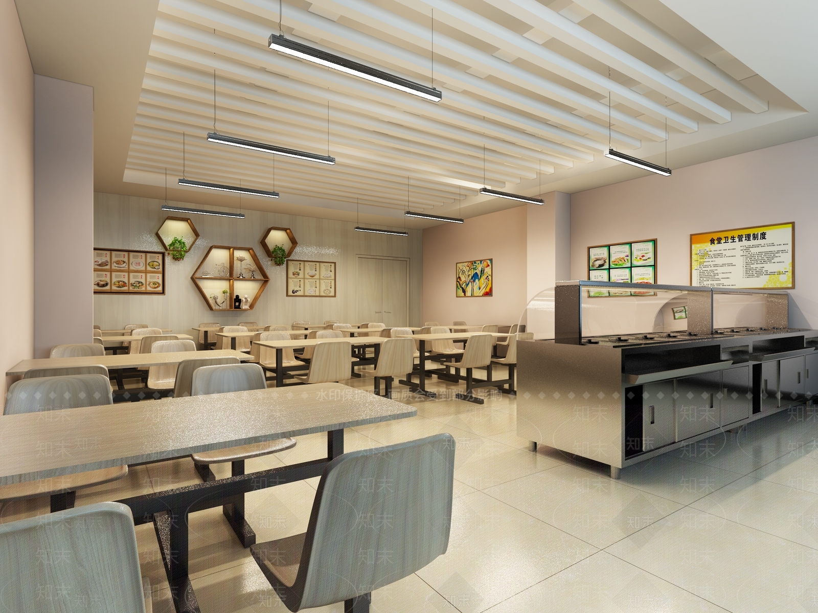 现代食堂大厅3D模型下载【ID:741407795】