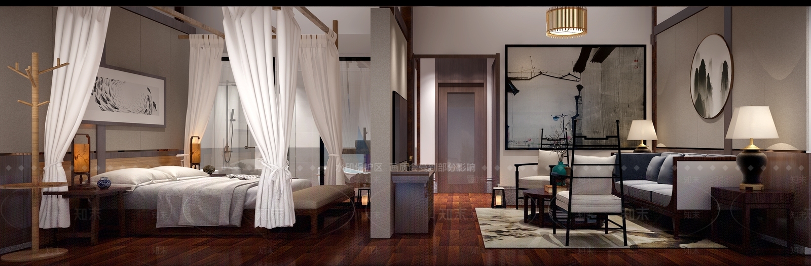 中式民宿客房沙发3D模型下载【ID:441408661】