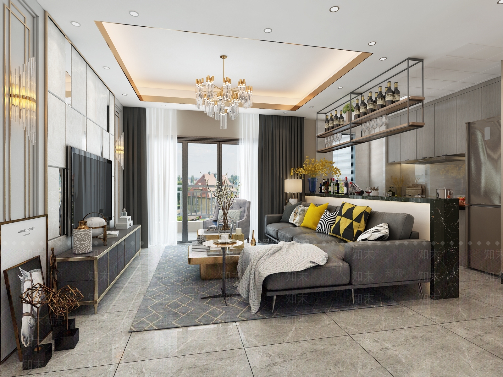 后现代轻奢港式客餐厅3D模型下载【ID:741416783】