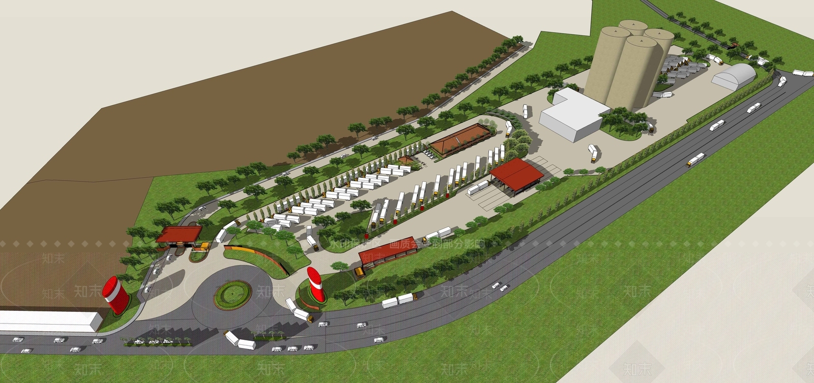 水泥厂大门厂区SU模型下载【ID:841424031】