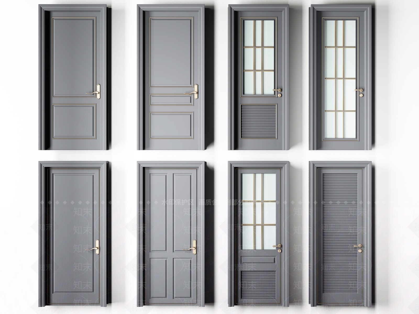 现代实木烤漆房门子母门推拉门3D模型【ID:641424476】