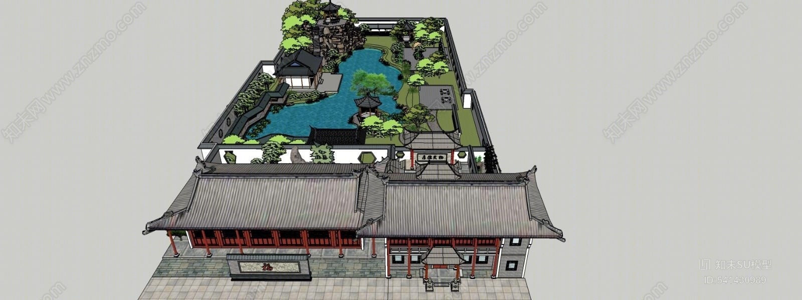 苏州园林建筑景观设计SU模型下载【ID:541430989】