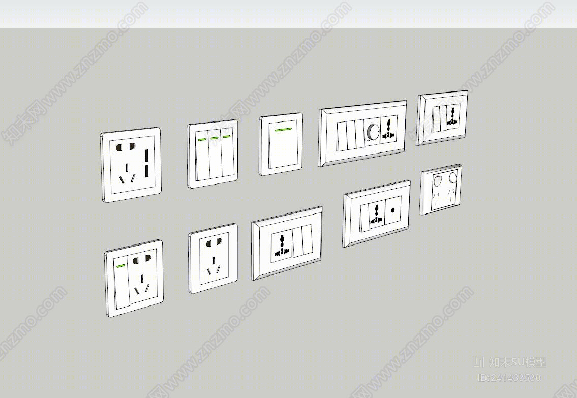 插座开关,电源,墙插集合SU模型下载【ID:241433530】