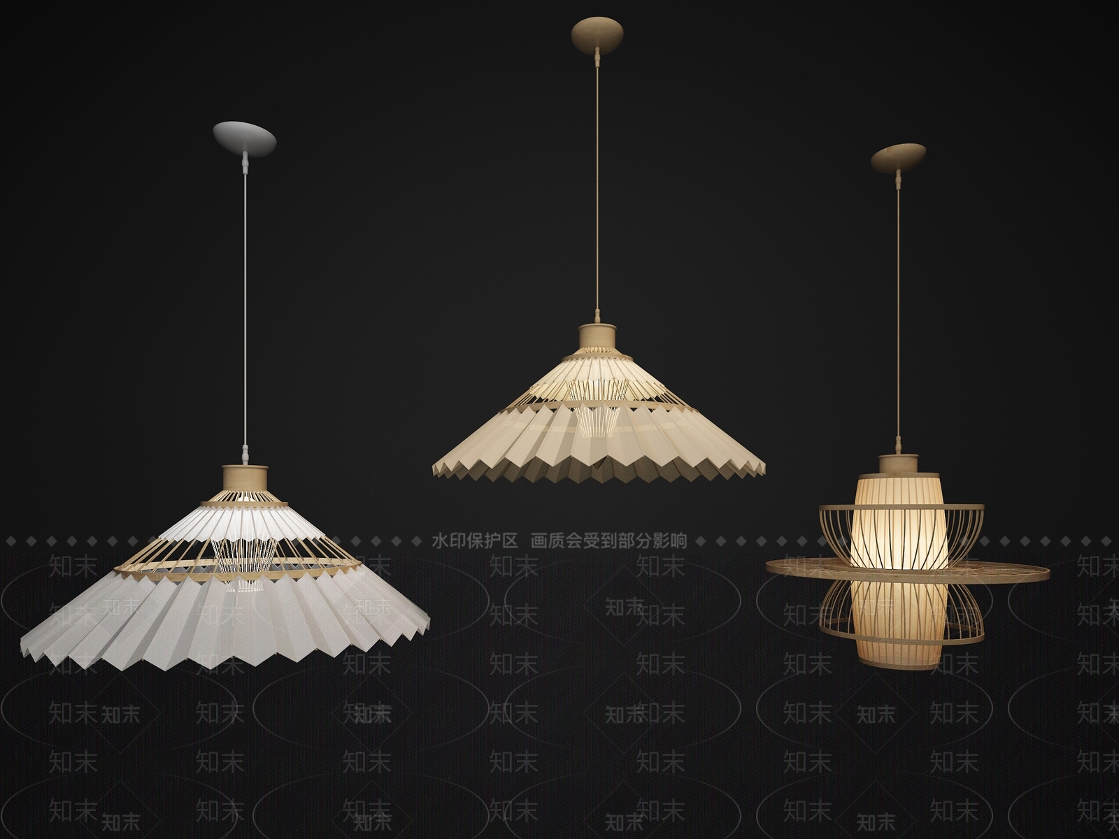 日式竹条伞灯3D模型下载【ID:541433843】