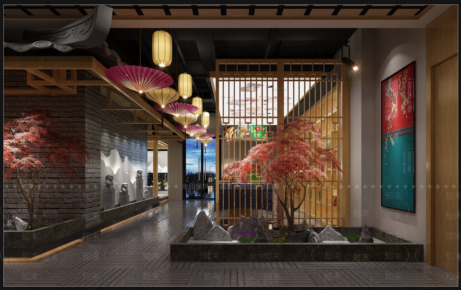 中式餐饮茶餐厅3D模型下载【ID:341435182】