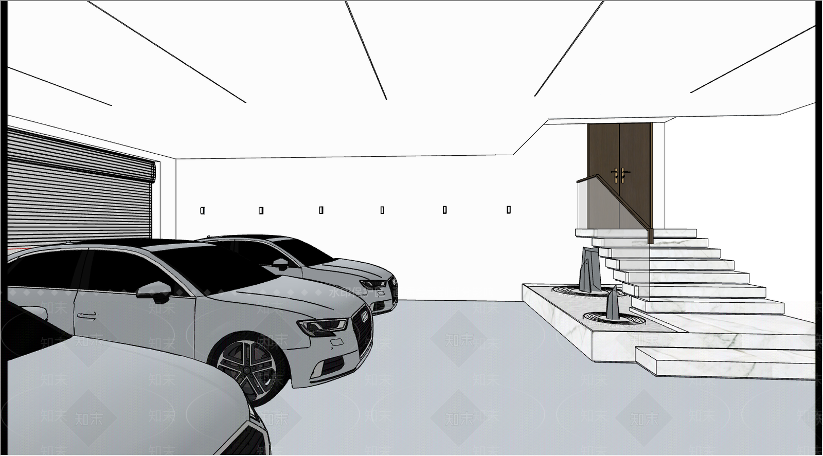 现代中式车库SU模型下载【ID:641437038】