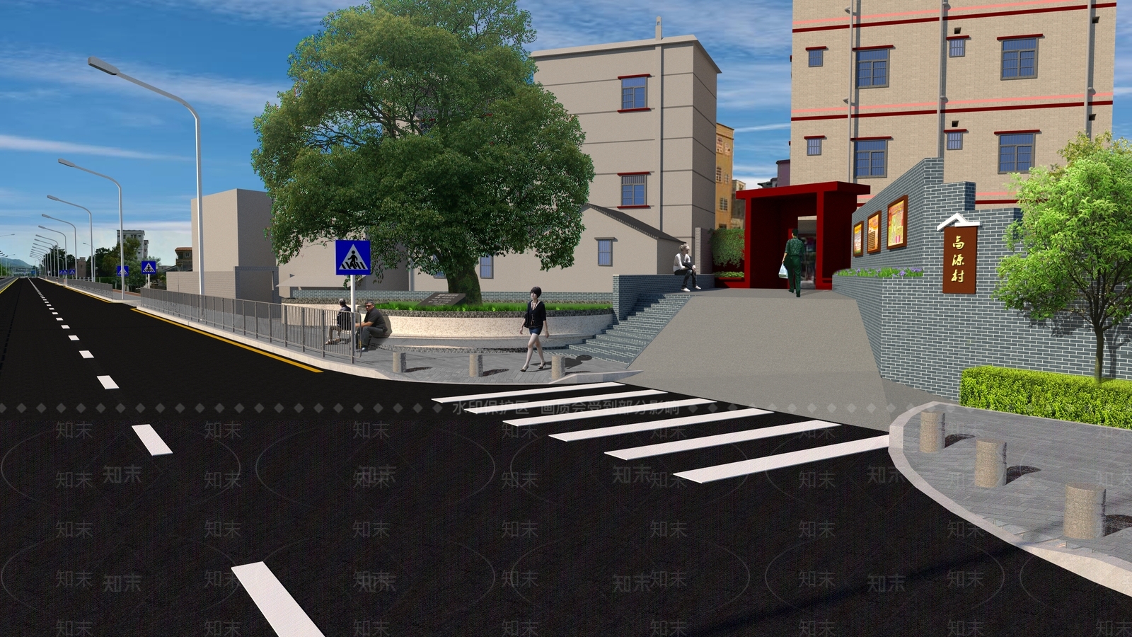 人行道港式护栏古树节点改造SU模型下载【ID:641438023】