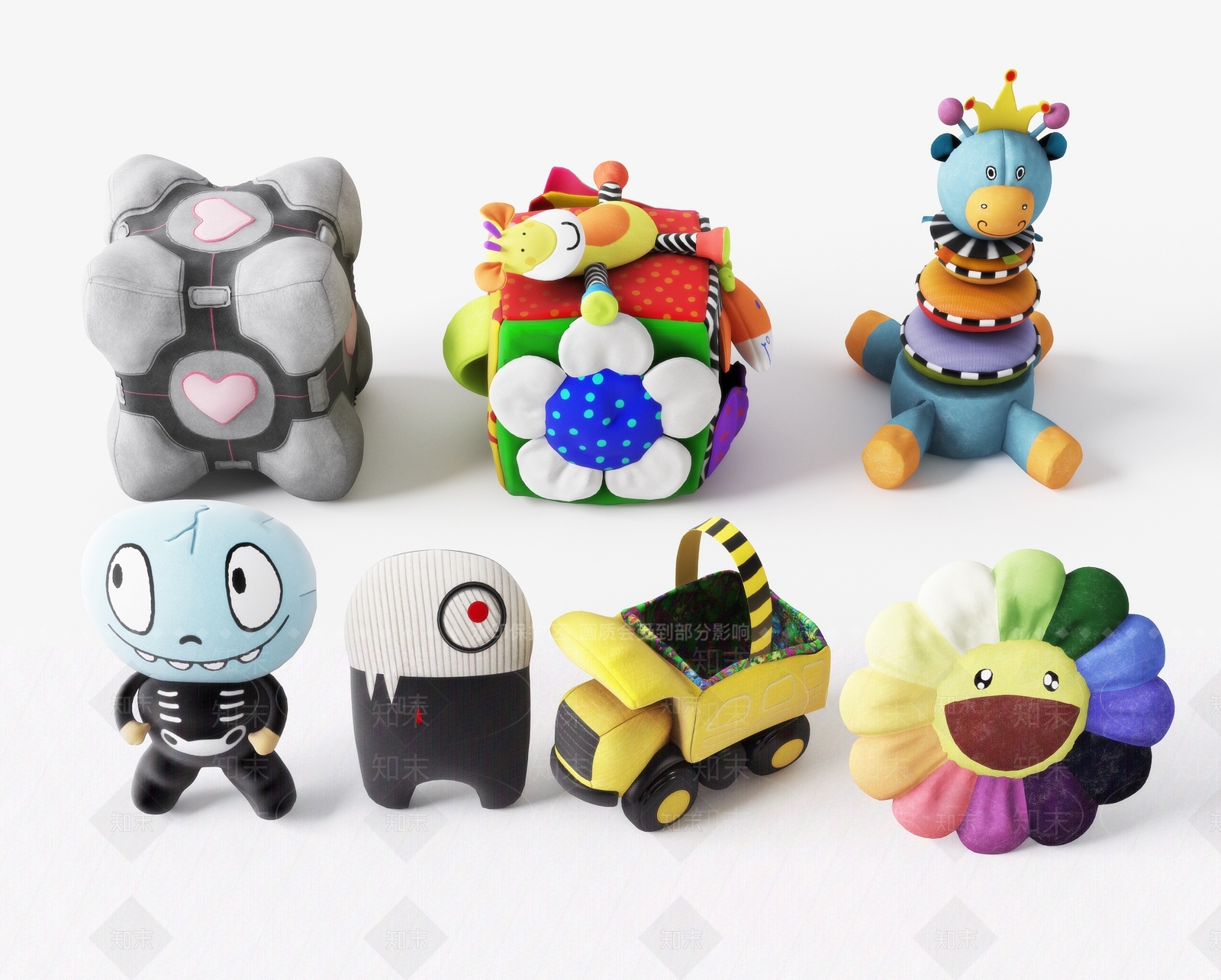 现代卡通动物玩偶布娃娃组合3D模型下载【ID:541460397】