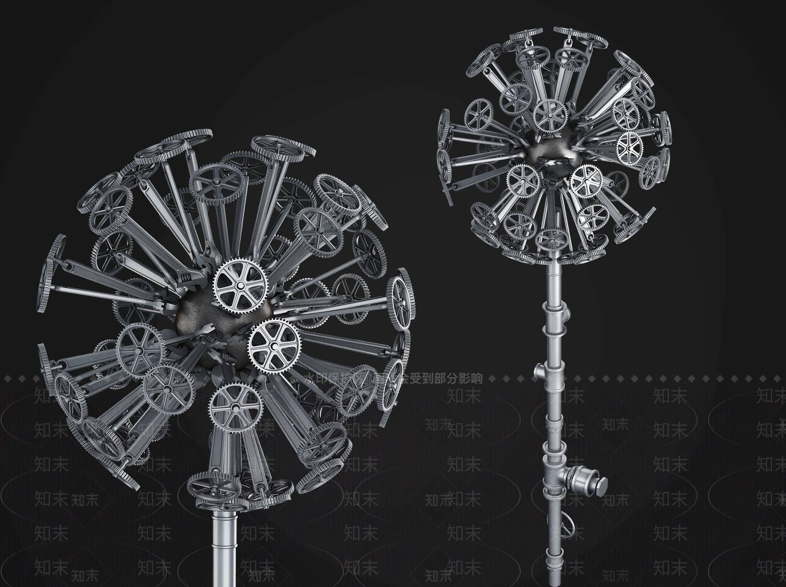 工业风蒲公英雕塑3D模型下载【ID:841462640】