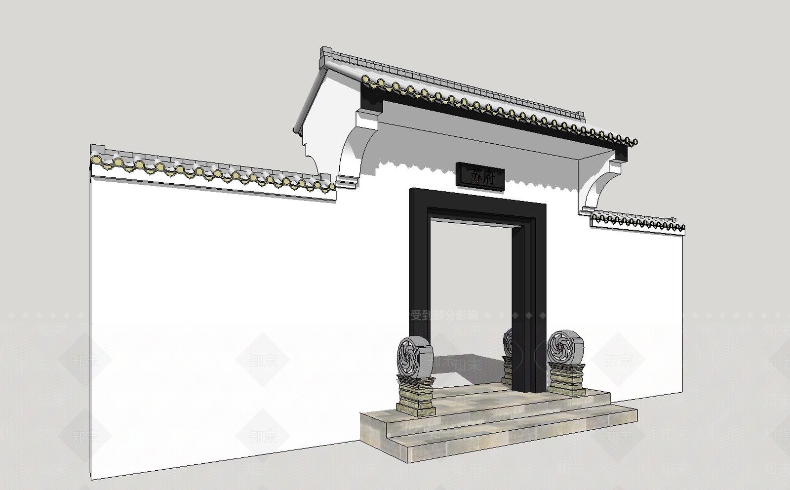 中式古典大门SU模型下载【ID:941463182】