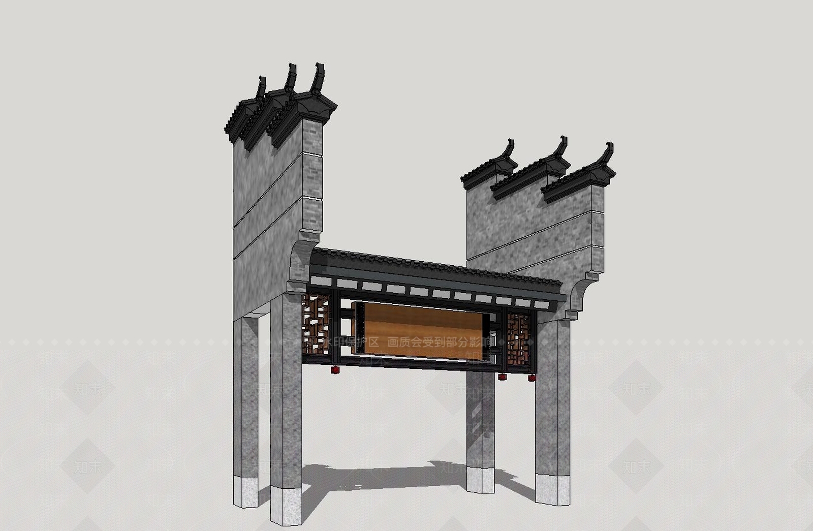 中式古典大门SU模型下载【ID:941463186】