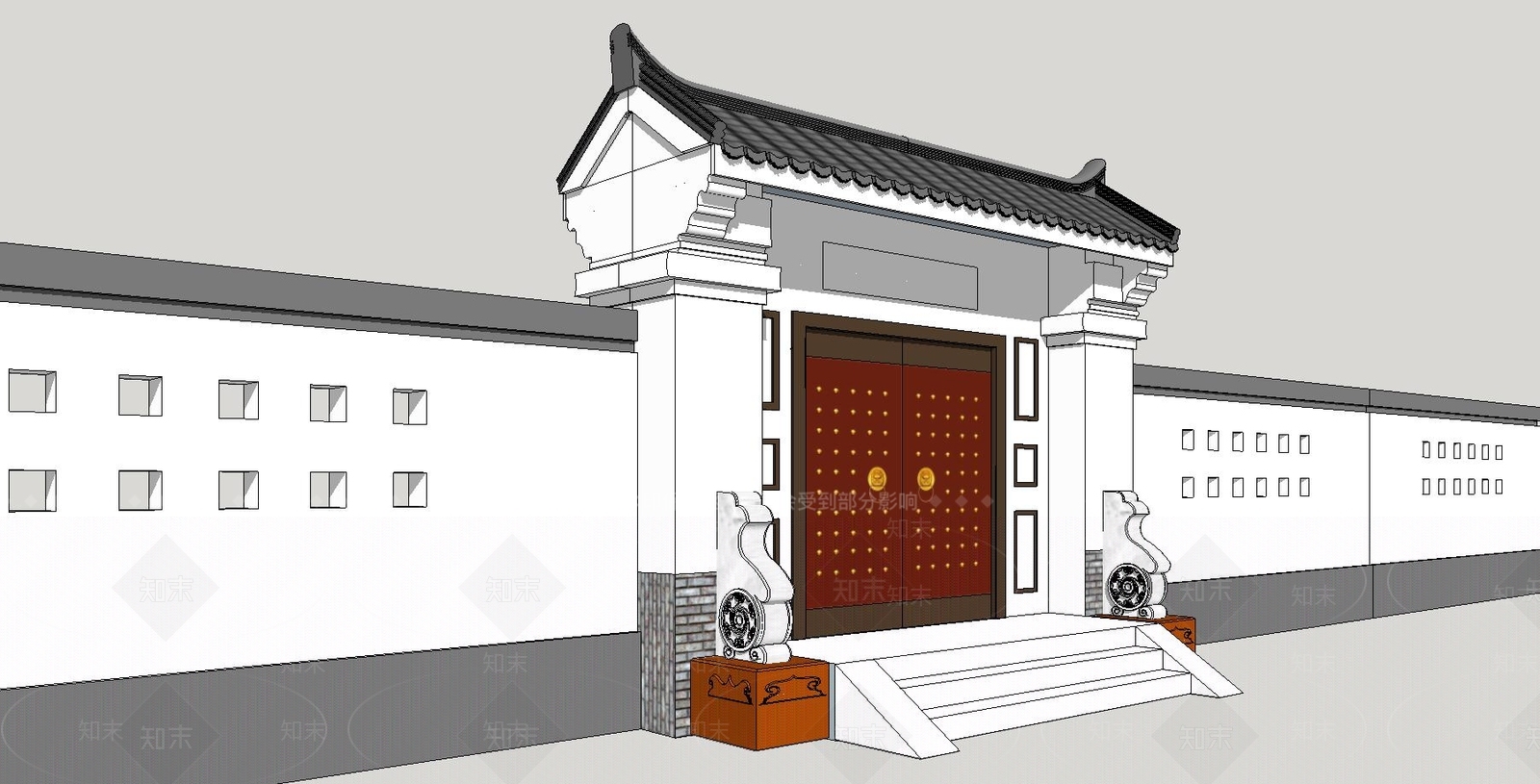 中式古典大门SU模型下载【ID:941463192】