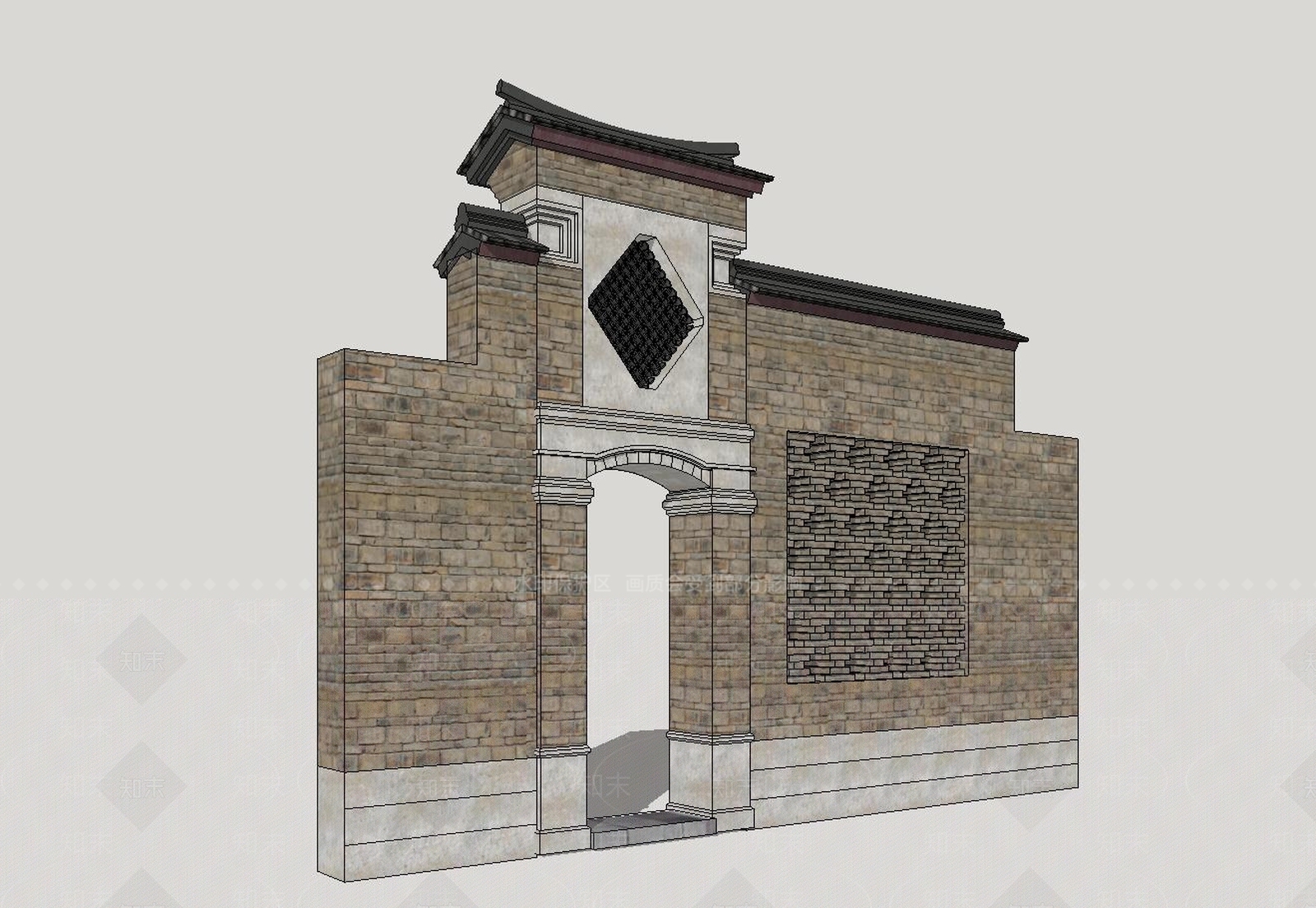 中式古典大门SU模型下载【ID:941464122】