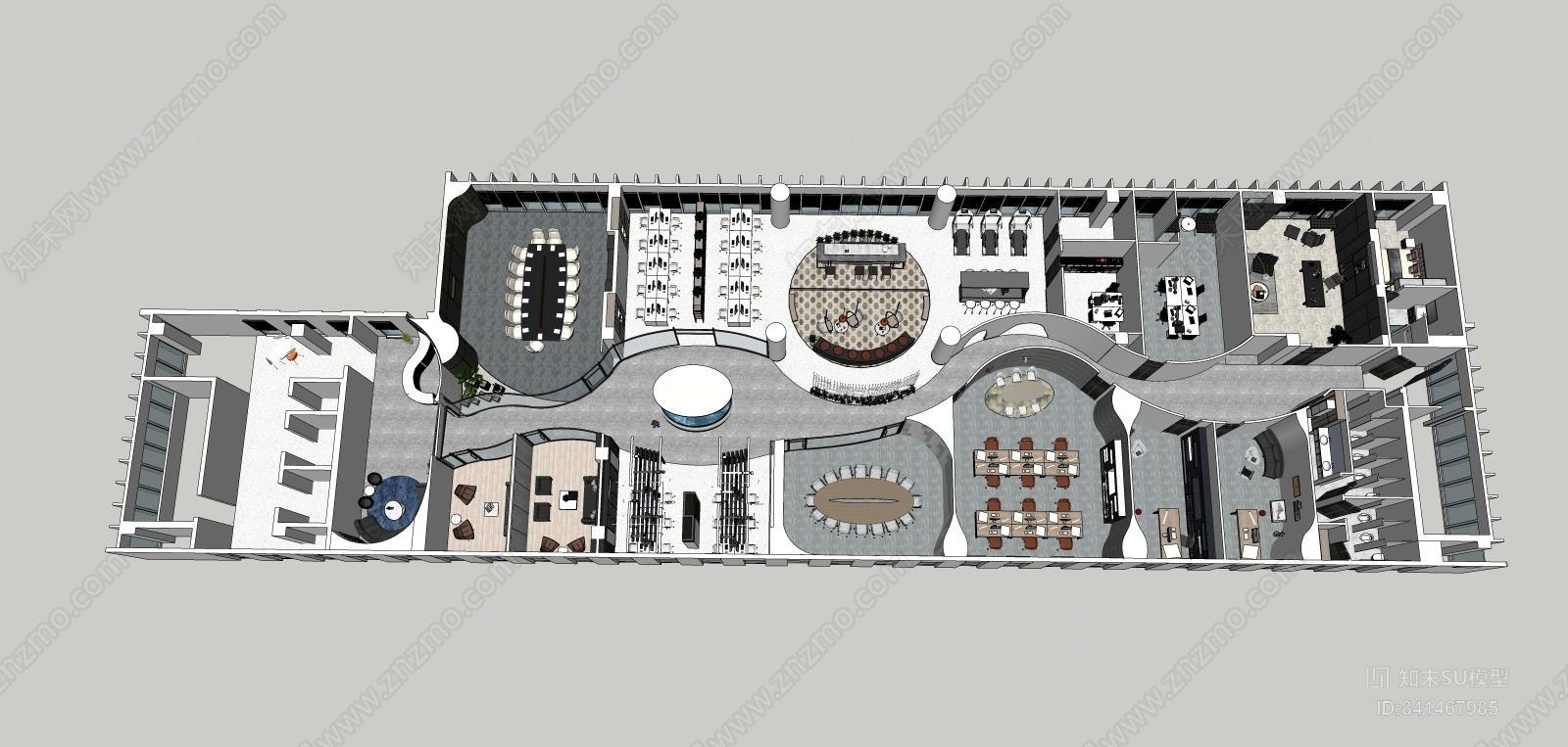 现代科技办公空间大堂SU模型下载【ID:841467985】