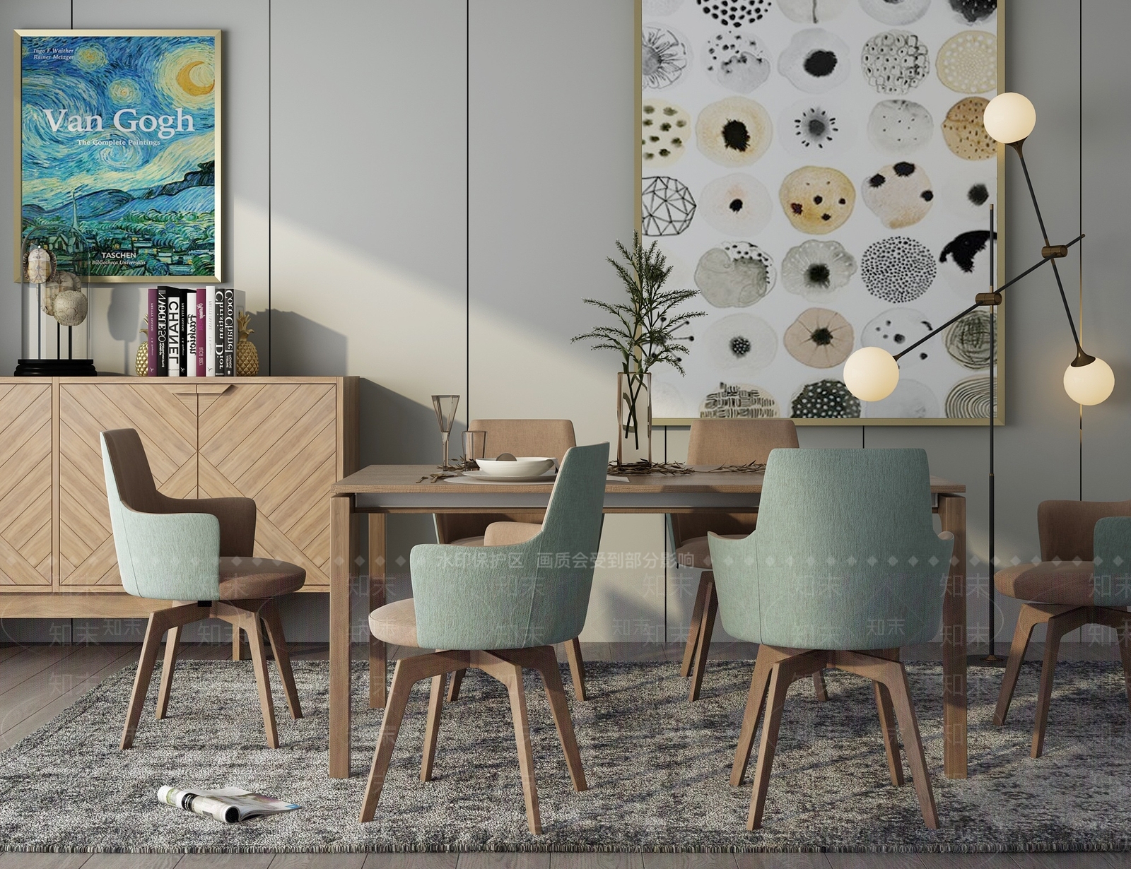 现代餐厅家具组合3D模型下载【ID:341468454】