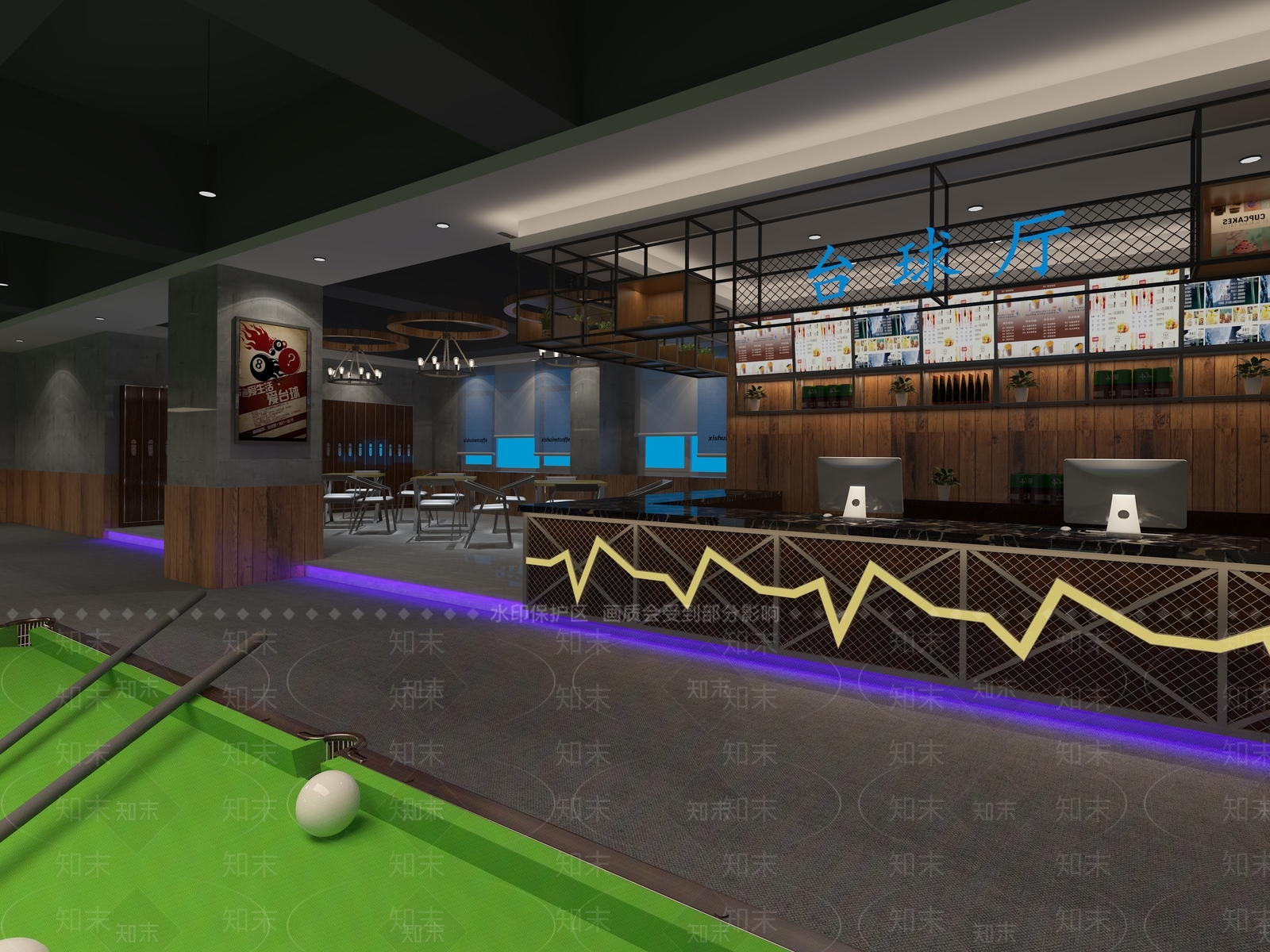 现代复古风桌球厅3D模型下载【ID:941485885】