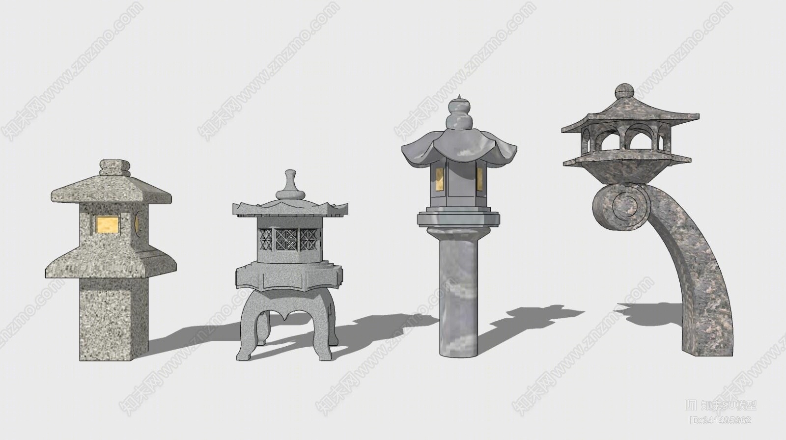 仿古中式日式庭院景观石灯笼草坪灯灯柱SU模型下载【ID:341495662】