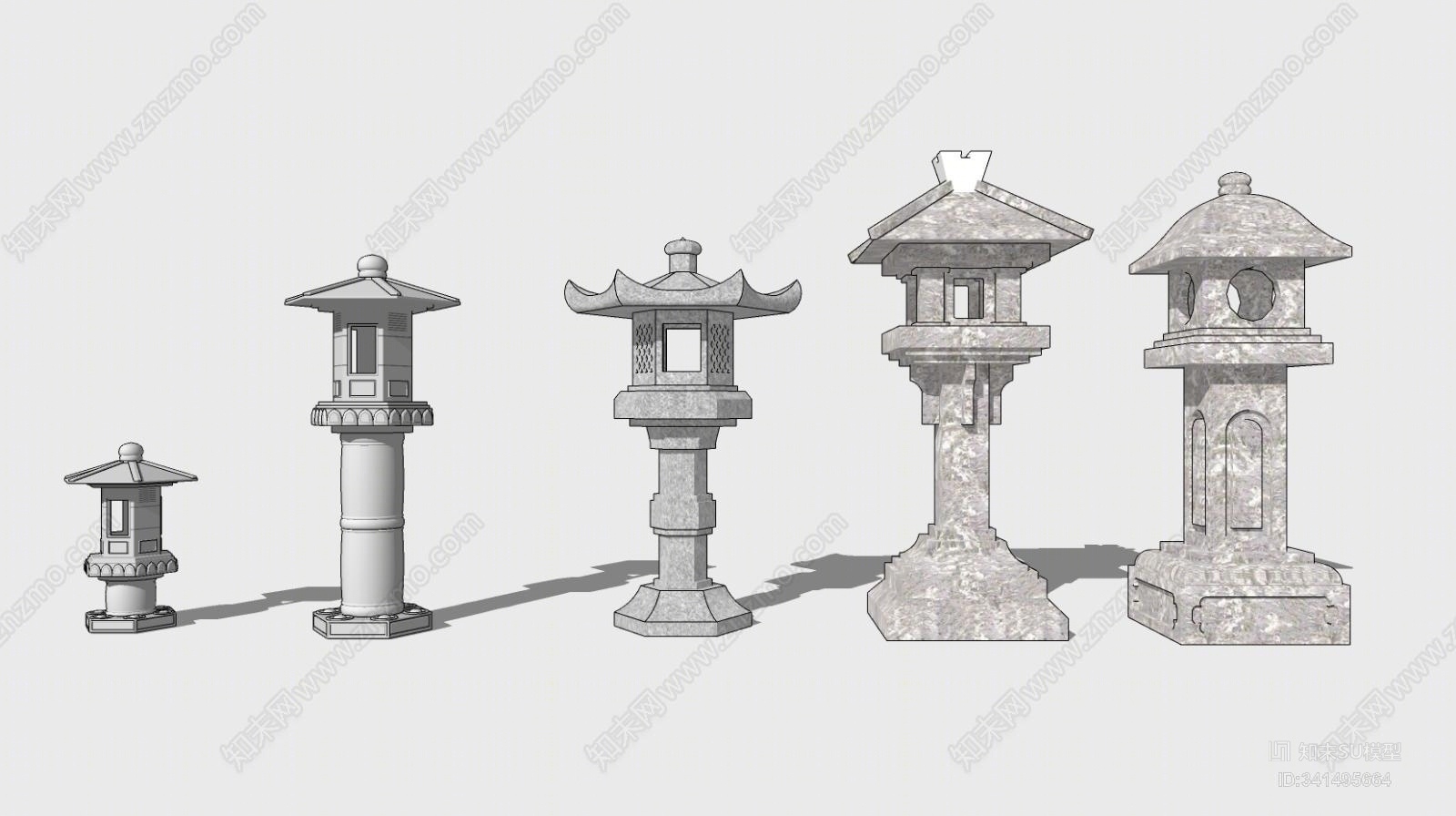 仿古中式日式庭院景观石灯笼草坪灯灯柱SU模型下载【ID:341495664】