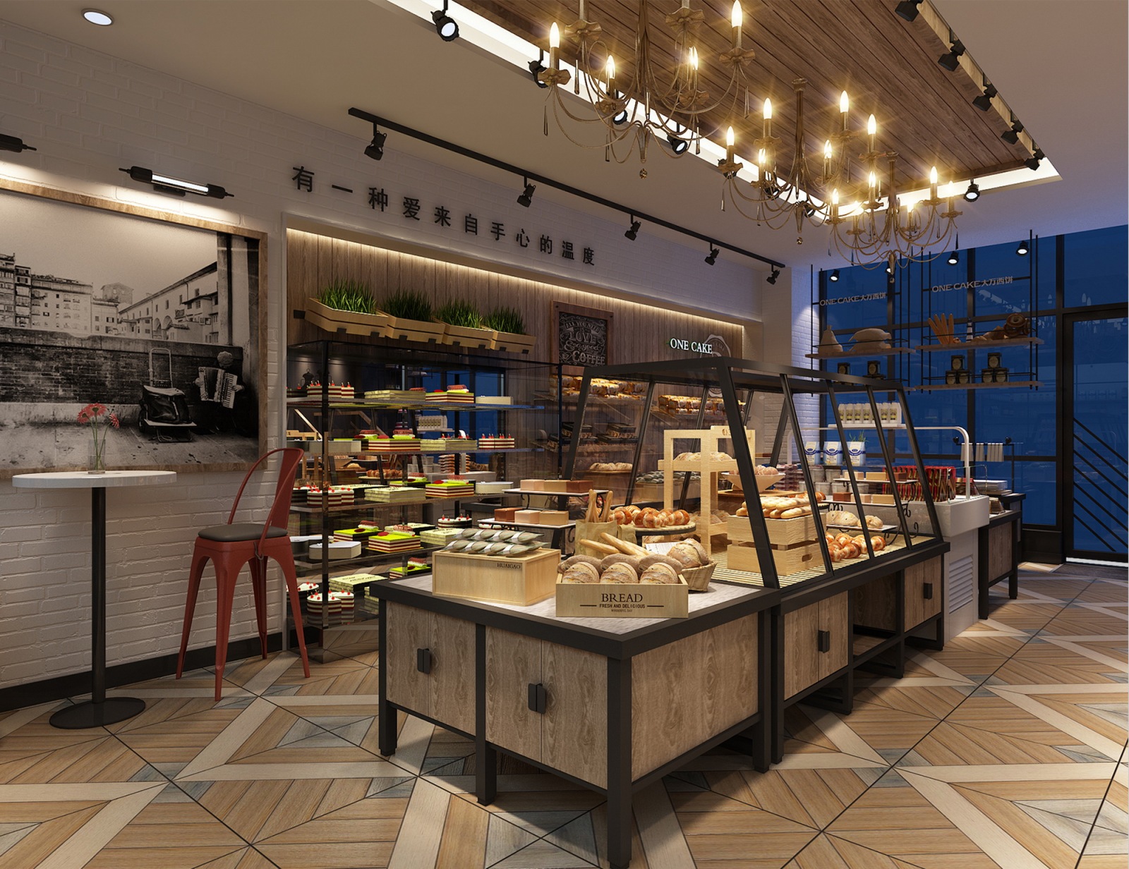 现代商场西餐厅面包店餐饮案例（施工图+效果图）cad施工图下载【ID:641503734】
