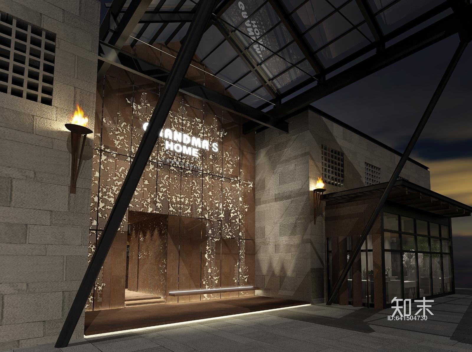 现代商场餐厅餐饮案例（施工图+效果图）施工图下载【ID:641504730】