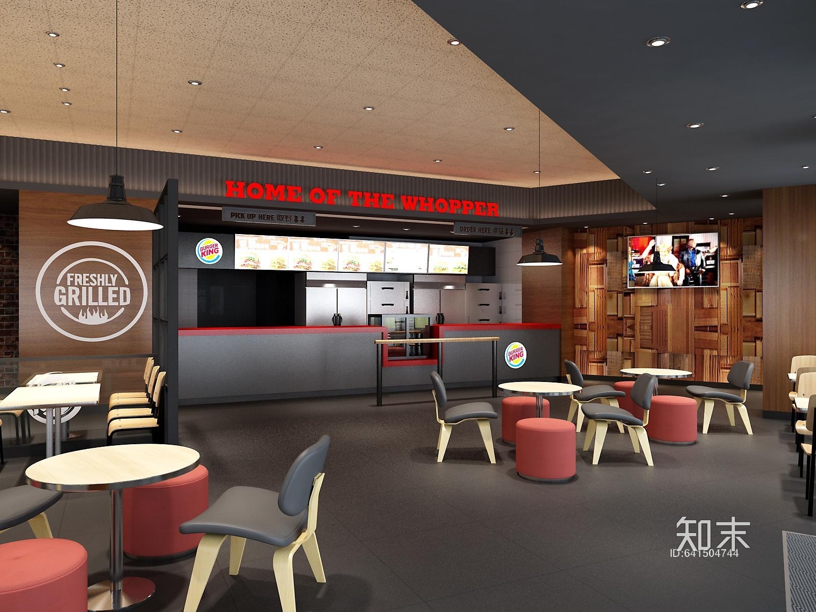 现代商场汉堡餐厅餐饮案例（施工图+效果图）施工图下载【ID:641504744】