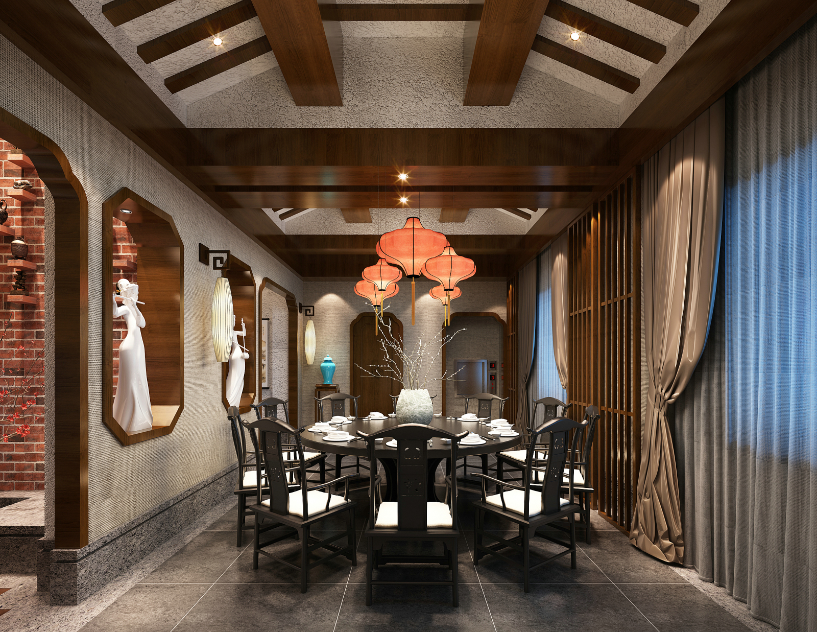 现代商场茶餐厅茶楼餐饮案例（施工图+效果图）cad施工图下载【ID:641505738】