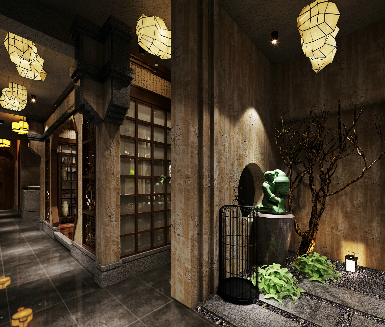 现代商场茶餐厅茶楼餐饮案例（施工图+效果图）cad施工图下载【ID:641505738】