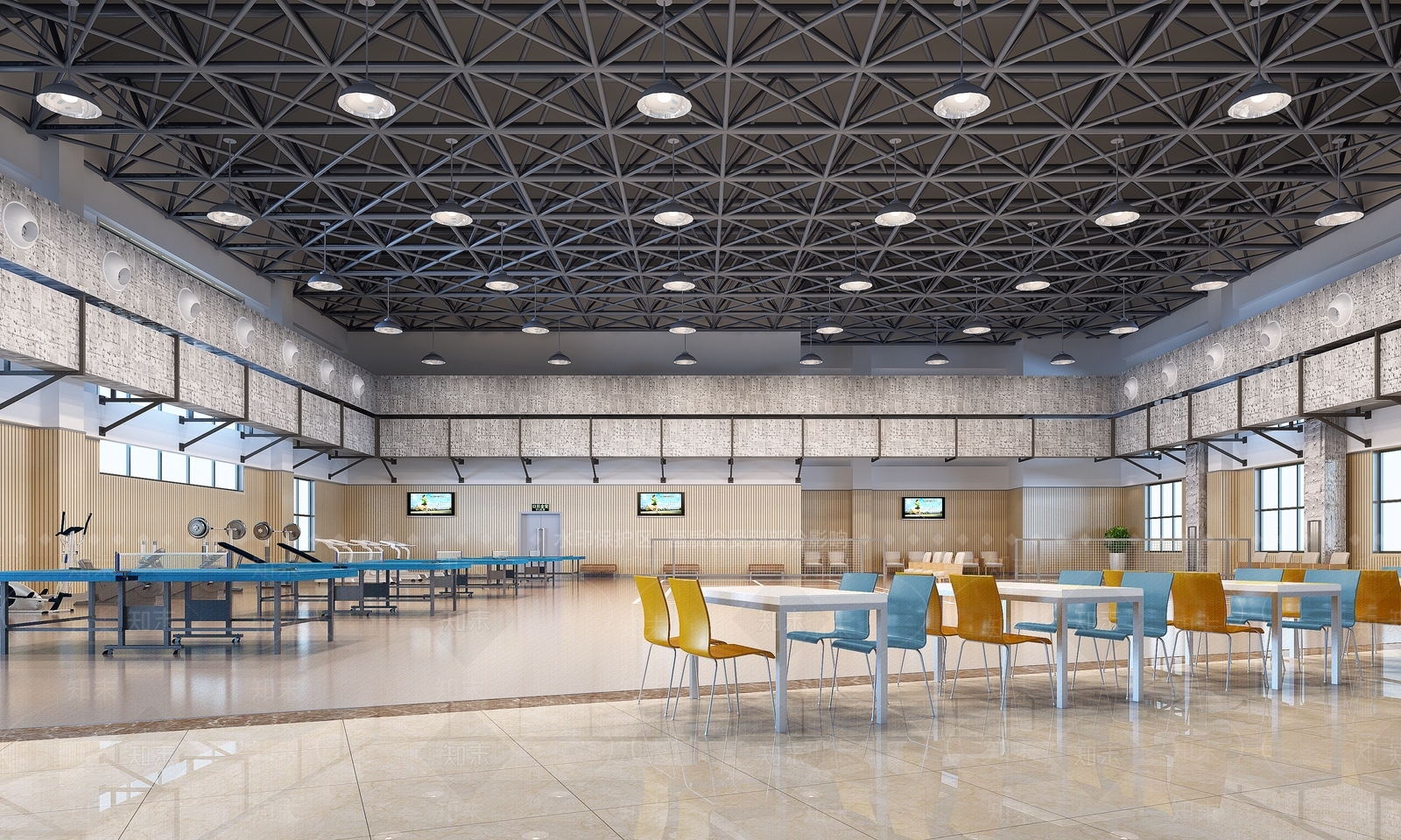 现代工业员工自助餐厅3D模型下载【ID:741505745】