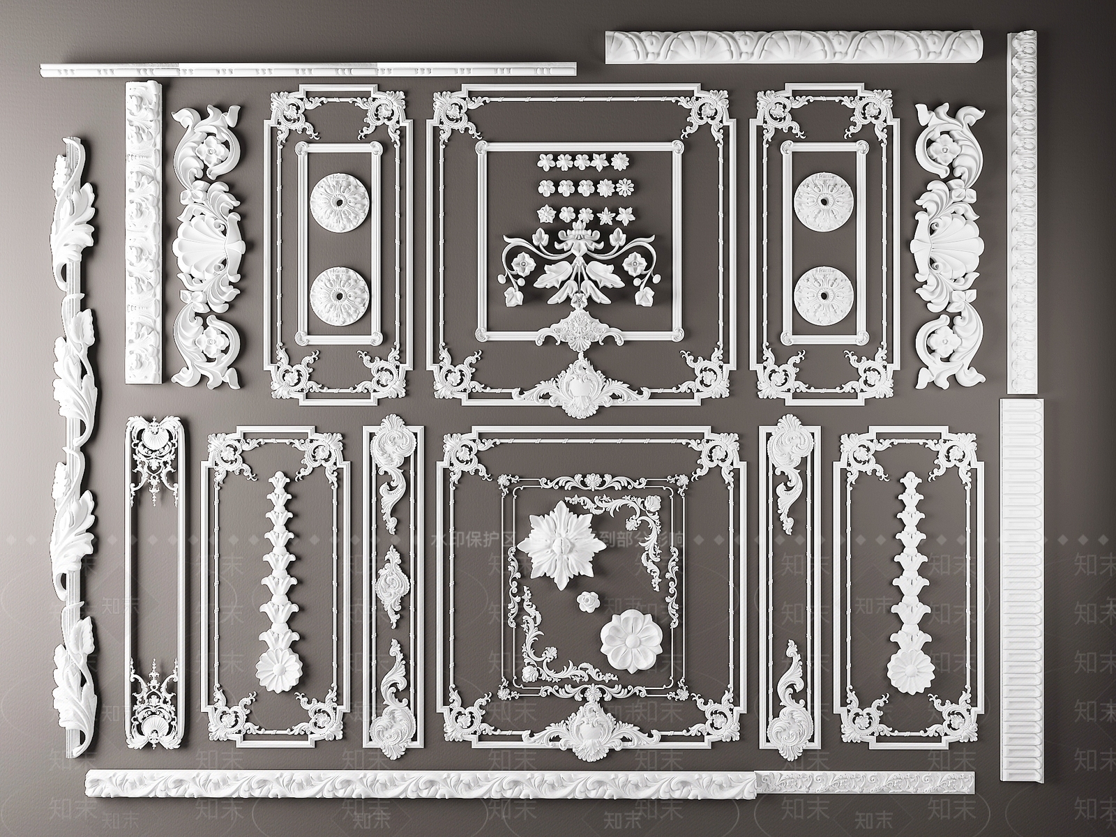 简欧角线石膏线雕花雕刻3D模型下载【ID:941506281】